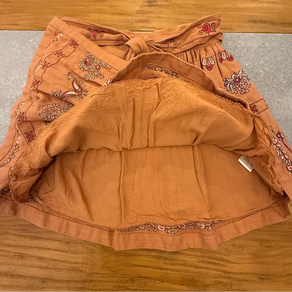 Anthropologie Meghan Embroidered Faux Wrap Mini Skirt Rust Orange Size 4 - Picture 10 of 16